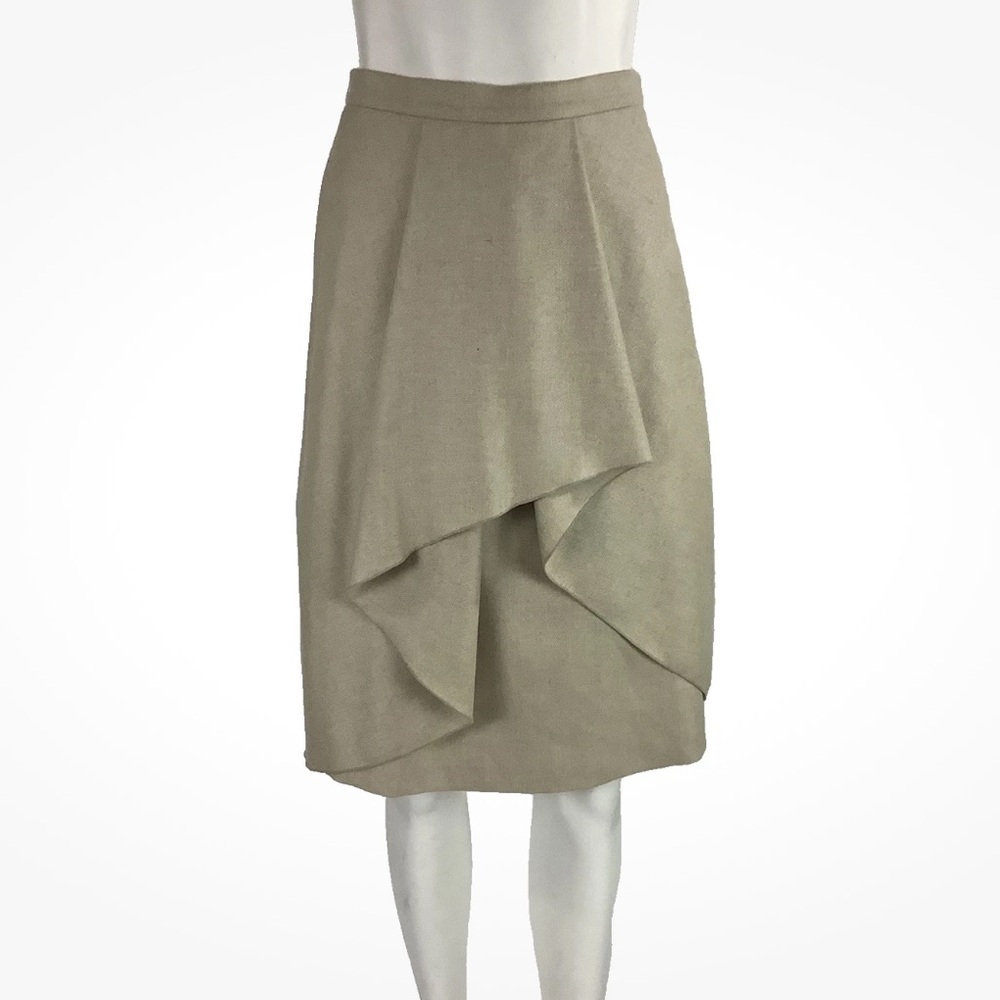 Luca Luca Sz 4 US Virgin Wool Angora Ruffle A Line Business Party Skirt Beige